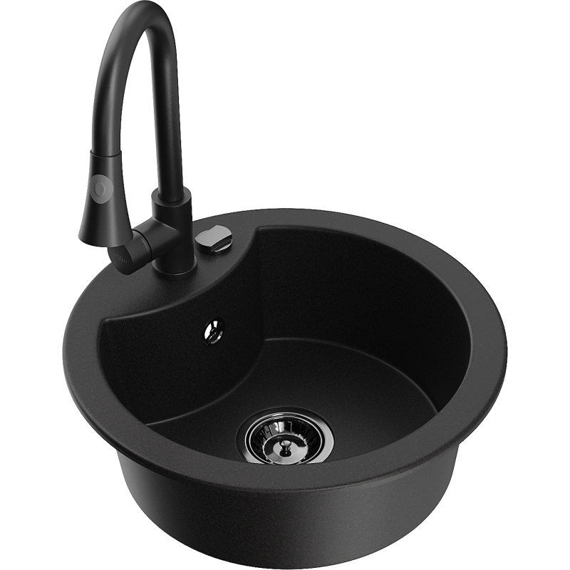 Mexen Diego 1-bowl granite sink with Elia kitchen tap, black - 6512-77-670101-70-B