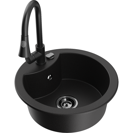 Mexen Diego 1-bowl granite sink with Elia kitchen tap, black - 6512-77-670101-70-B