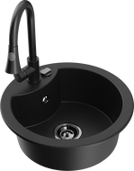 Mexen Diego 1-bowl granite sink with Elia kitchen tap, black - 6512-77-670101-70-B