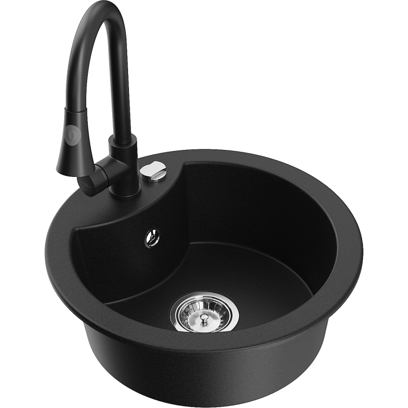Mexen Diego One-Bowl Granite Sink with Elia Kitchen Tap, Black - 6512-77-670101-70