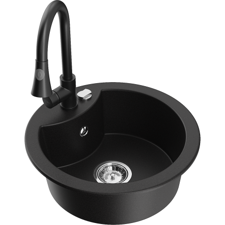 Mexen Diego One-Bowl Granite Sink with Elia Kitchen Tap, Black - 6512-77-670101-70