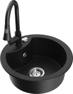 Mexen Diego granite kitchen sink 1-bowl with Elia kitchen faucet, black - 6512-77-670101-70