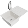 Mexen Bruno 1-bowl granite kitchen sink with drainer and Elia kitchen faucet, white - 6513-20-670101-00