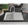 Mexen Bruno 1-bowl granite kitchen sink with drainer and Elia kitchen faucet, white - 6513-20-670101-00
