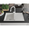 Mexen Bruno fregadero de granito de 1 cuenco con escurridor y grifo de cocina Elia, blanco - 6513-20-670101-20
