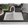 Mexen Bruno single-bowl granite sink with drainer and Elia kitchen faucet, white - 6513-20-670101-20