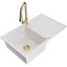 Mexen Bruno fregadero de granito de 1 compartimento con escurridor y grifo de cocina Elia, blanco - 6513-20-670101-50