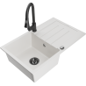 Mexen Bruno 1-bowl granite sink with drainer and Elia kitchen tap, white - 6513-20-670101-70
