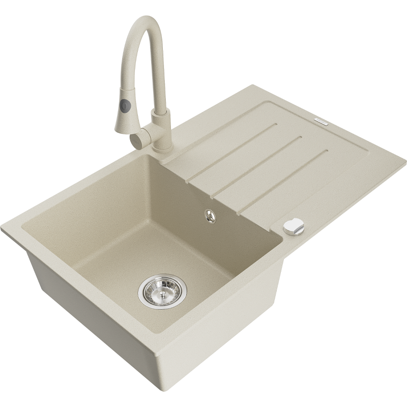 Mexen Bruno Graniittinen yksialtainen tiskiallas valutason ja Elia-keittiöhanan kanssa, beige - 6513-69-670101-69