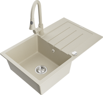 Mexen Bruno Granitspüle 1-becken mit Abtropffläche und Küchenarmatur Elia, beige - 6513-69-670101-69