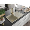 Mexen Bruno granieten spoelbak 1-komorige met afdruipblad en keukenmengkraan Elia, beige - 6513-69-670101-50