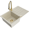 Mexen Bruno fregadero de granito de 1 cubeta con escurridor y grifo de cocina Elia, beige - 6513-69-670101-50