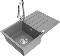 Mexen Bruno fregadero de granito de 1 cubeta con escurridor y grifo de cocina Elia, gris - 6513-71-670101-00
