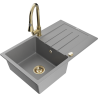 Mexen Bruno 1-bowl granite sink with drainer and Elia kitchen tap, grey - 6513-71-670101-50