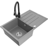 Mexen Bruno 1-bowl granite kitchen sink with drainer and Elia kitchen faucet, gray - 6513-71-670101-70