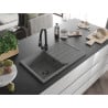 Mexen Bruno granite sink 1-bowl with drainer and Elia kitchen tap, grey - 6513-71-670101-70-B
