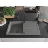 Mexen Bruno granite sink 1-bowl with drainer and Elia kitchen tap, grey - 6513-71-670101-70-B