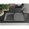 Mexen Bruno granitische spoelbak 1-kamer met afdruiprek en keukenmengkraan Elia, grijs - 6513-71-670101-70-B