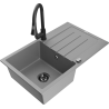 Mexen Bruno granite sink 1-bowl with drainer and Elia kitchen tap, grey - 6513-71-670101-70-B