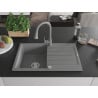 Mexen Bruno granite sink 1-bowl with drainer and Elia kitchen tap, grey - 6513-71-670101-71