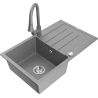 Mexen Bruno granite sink 1-bowl with drainer and Elia kitchen tap, grey - 6513-71-670101-71