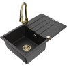 Mexen Bruno 1-bowl granite sink with drainer and Elia kitchen tap, black/silver metallic - 6513-73-670101-50