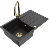 Mexen Bruno fregadero de granito de 1 seno con escurridor y grifo de cocina Elia, negro/plateado metalizado - 6513-73-670101-50