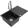 Mexen Bruno granite kitchen sink 1-bowl with drainer and Elia kitchen faucet, black/gold metallic - 6513-75-670101-00