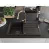Mexen Bruno fregadero de granito de 1 seno con escurridor y grifo de cocina Elia, negro/dorado metálico - 6513-75-670101-50-B