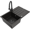 Mexen Bruno fregadero de granito de 1 cubeta con escurridor y grifo de cocina Elia, negro/dorado metálico - 6513-75-670101-70-B