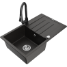 Mexen Bruno single-bowl granite sink with drainer and Elia kitchen tap, black/golden metallic - 6513-75-670101-70