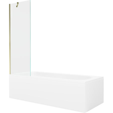 Mexen Vega wanna prostokątna 160 x 70 cm z obudową i parawanem 1-skrzydłowym 60 cm, transparent, złoty - 550116070X9506000050