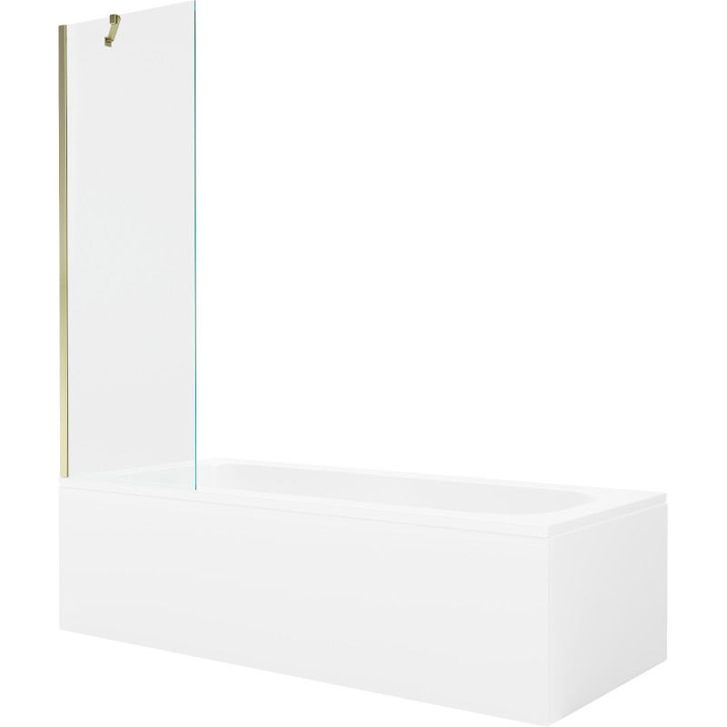 Mexen Vega bañera rectangular 150 x 70 cm con panel y mampara de 1 hoja 60 cm, transparente, dorado - 550115070X9506000050