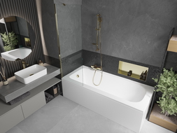 Mexen Vega baignoire rectangulaire 150 x 70 cm avec habillage et paroi 1 volet 60 cm, transparent, or - 550115070X9506000050