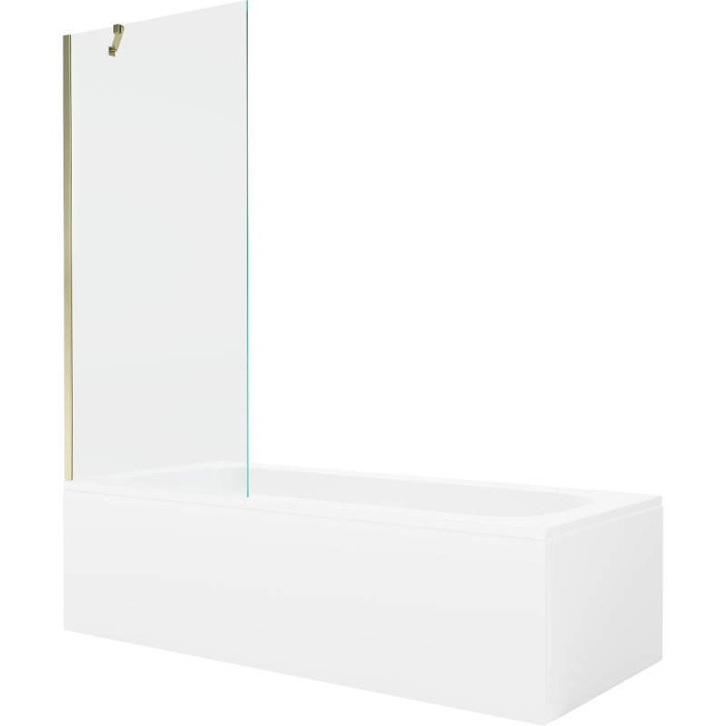 Mexen Vega wanna prostokątna 150 x 70 cm z obudową i parawanem 1-skrzydłowym 80 cm, transparent, złoty - 550115070X9508000050