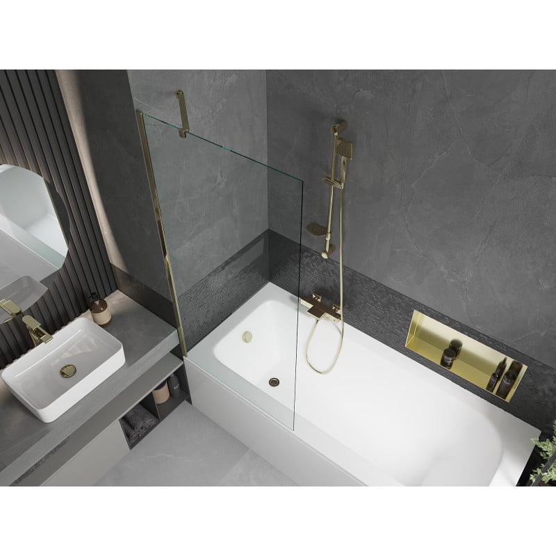 Mexen Vega rectangular bathtub 180 x 80 cm with casing and 1-wing screen 80 cm, transparent, gold - 550118080X9508000050