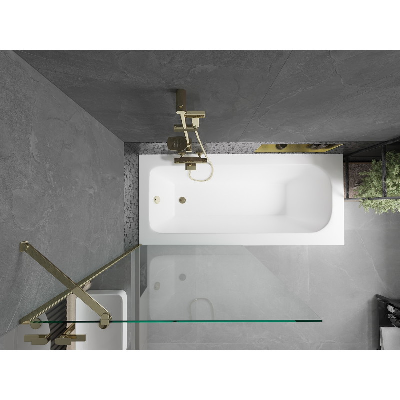 Mexen Vega vasca rettangolare 170 x 70 cm con pannello frontale e schermo doccia a 1 anta 90 cm, trasparente, dorato