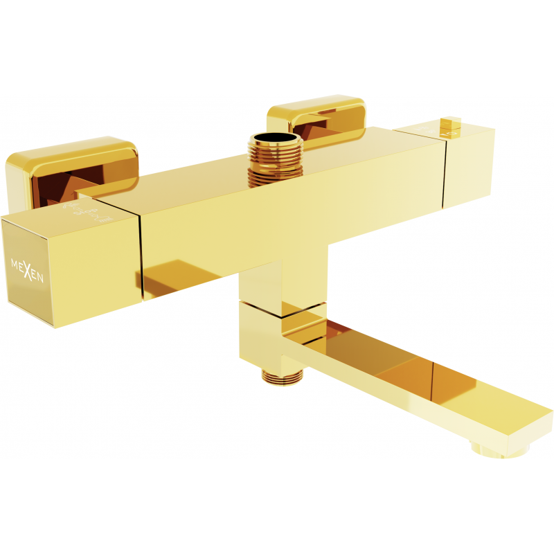 Mexen Cube thermostatic bath and shower mixer, gold - 77910-50
