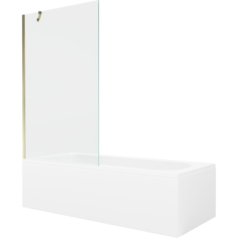 Mexen Vega wanna prostokątna 160 x 70 cm z obudową i parawanem 1-skrzydłowym 100 cm, transparent, złoty - 550116070X9510000050