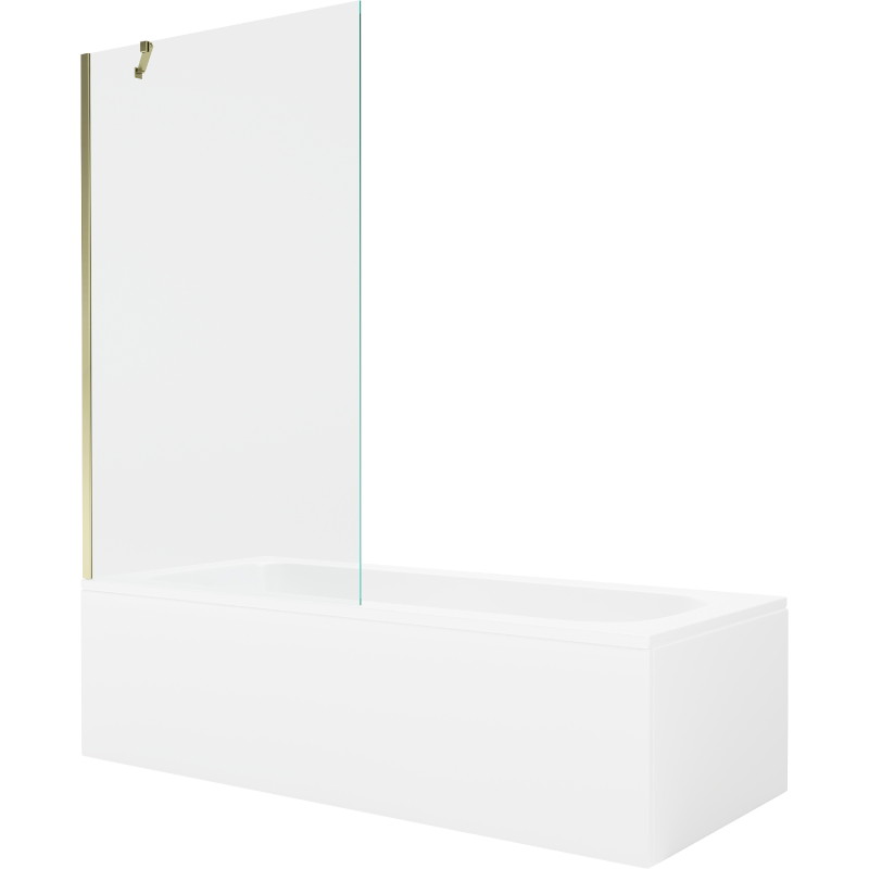 Mexen Vega bañera rectangular 170 x 70 cm con revestimiento y pantalla de 1 hoja 100 cm, transparente, dorado