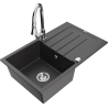 Mexen Bruno granieten gootsteen 1-komorige met afdruiprek en keukenmengkraan Elia, zwart gespikkeld - 6513-76-670101-00
