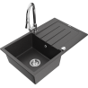Mexen Bruno granite sink 1-bowl with drainer and Elia kitchen tap, speckled black - 6513-76-670101-00