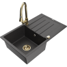 Mexen Bruno fregadero de granito de 1 cubeta con escurridor y grifo de cocina Elia, negro moteado - 6513-76-670101-50
