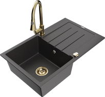 Mexen Bruno fregadero de granito de 1 cubeta con escurridor y grifo de cocina Elia, negro moteado - 6513-76-670101-50