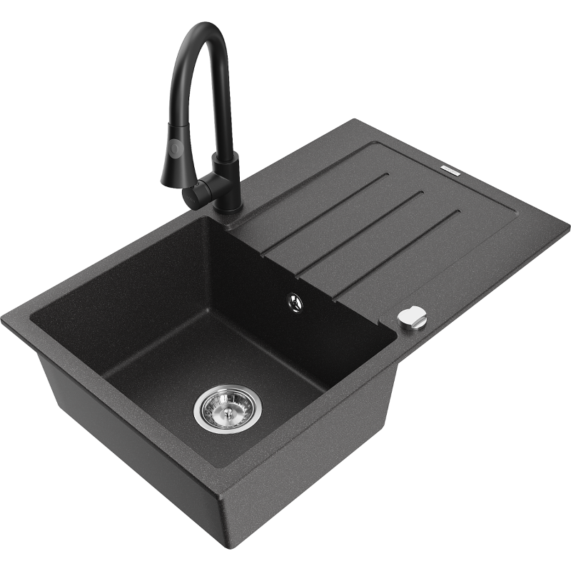Mexen Bruno Granit Kichelsplang mat enger Schoss an enger Kichenkran Elia, schwaarz gesprenkelt - 6513-76-670101-70