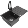 Mexen Bruno granite sink 1-bowl with drainer and Elia kitchen tap, speckled black - 6513-76-670101-70