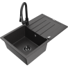 Mexen Bruno fregadero de granito de 1 cubeta con escurridor y grifo de cocina Elia, negro moteado - 6513-76-670101-70-B