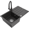 Mexen Bruno fregadero de granito 1-cubeta con escurridor y grifo de cocina Elia, negro moteado - 6513-76-670101-76