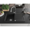 Mexen Bruno fregadero de granito de 1 seno con escurridor y grifo de cocina Elia, negro - 6513-77-670101-00
