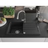 Mexen Bruno Granitspüle 1-Becken mit Abtropffläche und Küchenarmatur Elia, schwarz - 6513-77-670101-00
